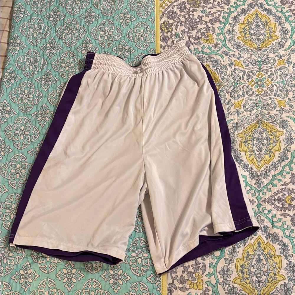 Adult Small, reversible White and Purple Athletic Shorts